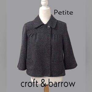CROFT & BARROW Short Woven Black and Gray Jacket Back Pleat 3/4 Sleeve Size PM